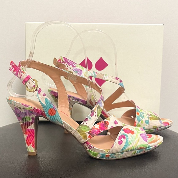 Naturalizer Impulse Floral Open Toe 3.25 Inch Heels Cream Red Pink 8N 8 Narrow - Picture 2 of 13